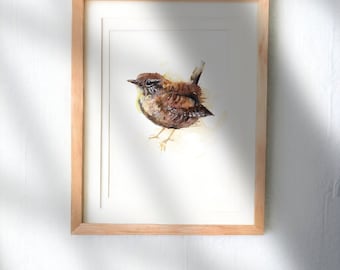 Wren watercolour print hand finished - wren art, limited edition print for a country home