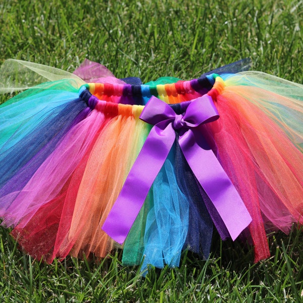 Rainbow Tutu Skirt with Pink - newborn baby girl toddler child 6 12 24 months 1 2 3 4 5 6 7 8 years