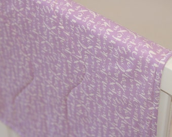 Organic cotton and bamboo baby blanket, purple lavender and cream with script writing - girl