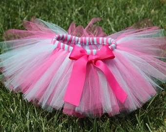 Pink and Aqua Tutu Skirt 'Butterfly' - newborn baby girl toddler child 6 12 24 months 1 2 3 4 5 6 7 8 years