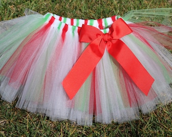 Christmas Tutu Skirt 'Candy Cane' White Red and Green - newborn baby girl toddler child 6 12 24 months 1 2 3 4 5 6 7 8 years