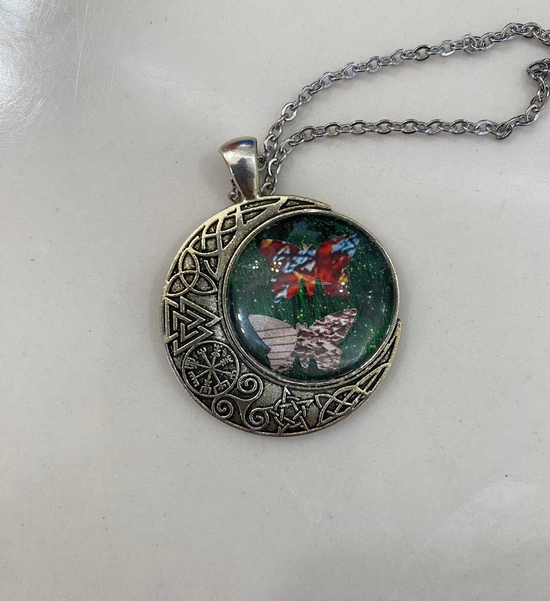 Inspirational Butterfly Forest Green Pendant Etsy