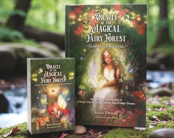 May include: Two books titled "Oracle of the Magical Fairy Forest" are displayed. The larger book features a woman with a feather, surrounded by flowers and butterflies. The smaller book has a fairy illustration. Both books have text.