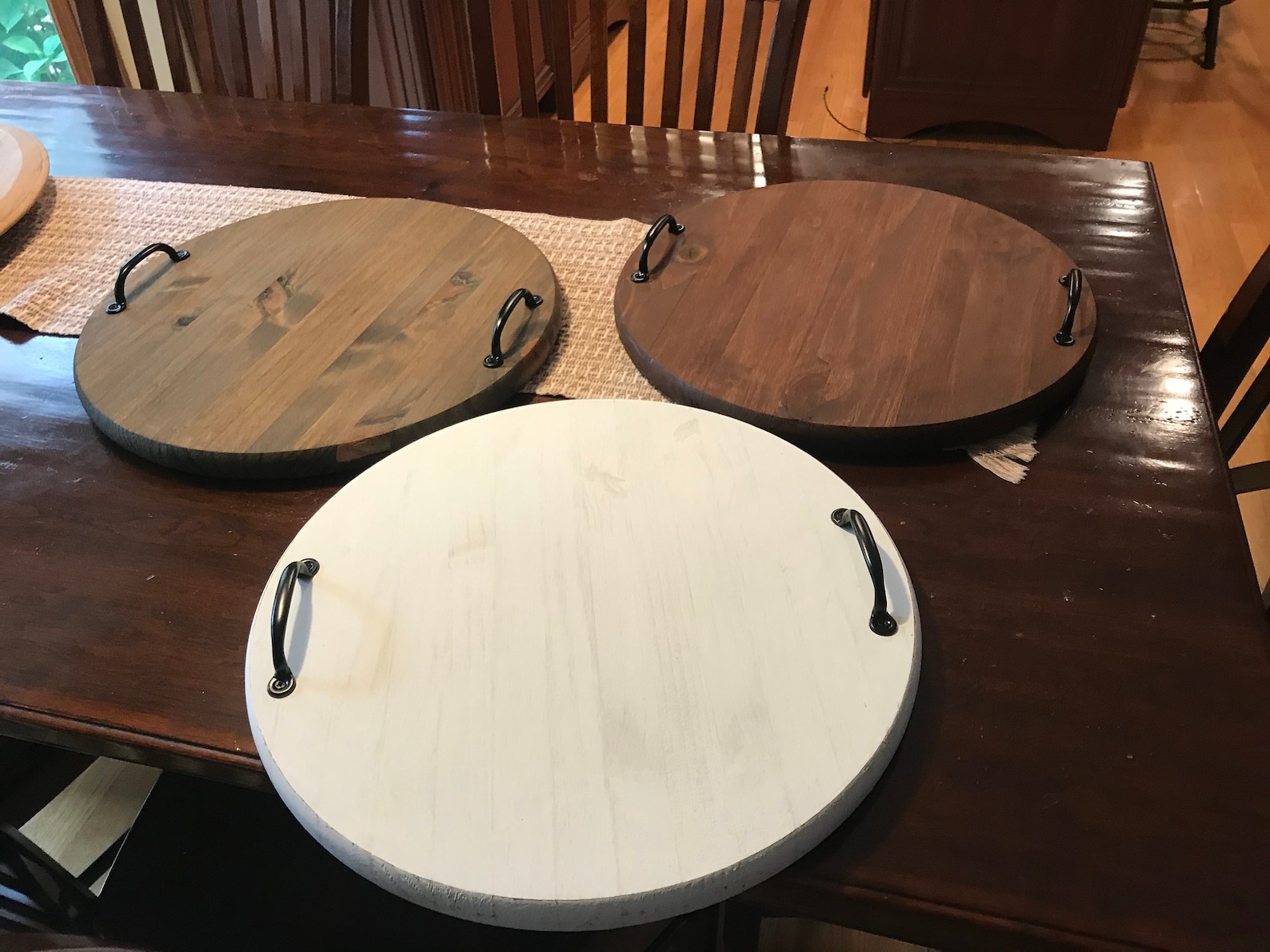 18 Round Wood Serving Tray W/ Handles Etsy