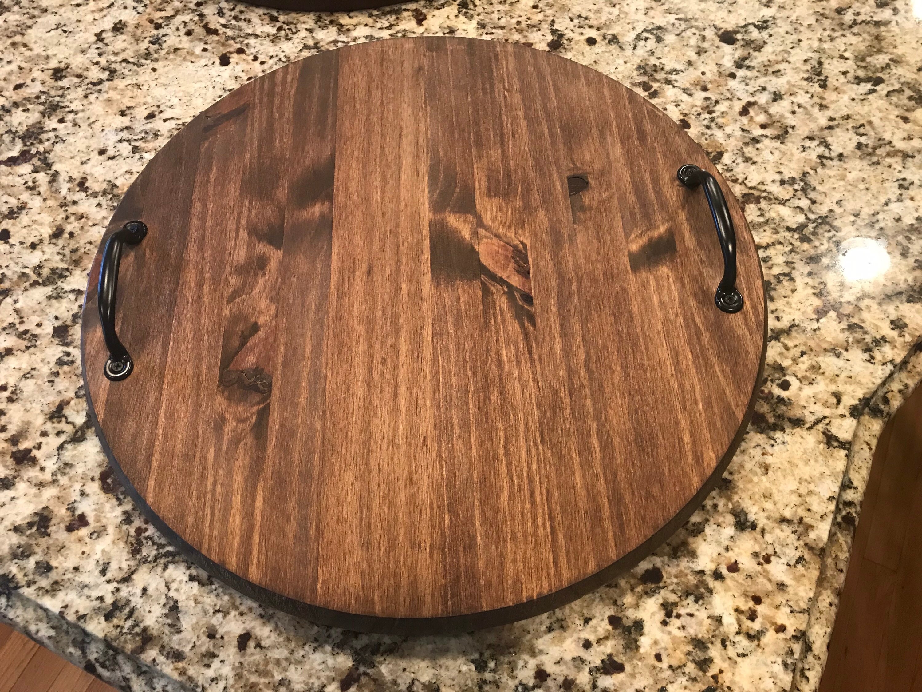 18 Round Wood Serving Tray W/ Handles Etsy