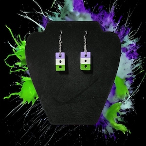 Genderqueer Pride Brick Earrings || LGBTQIA Genderqueer Queer Purple white green birthday present partner bespoke gift pride Gay