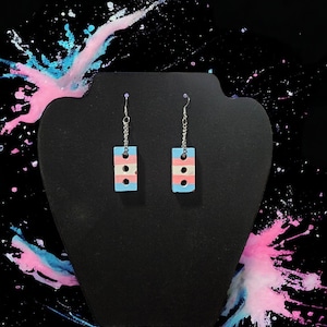 Trans Pride Brick Earrings || LGBTQIA transgender queer silver blue pink birthday present partner