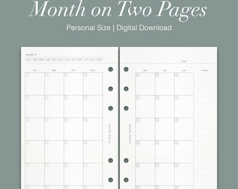 Printable | Planner | Personal Size | Undated | Month on Two Pages | Digital Download
