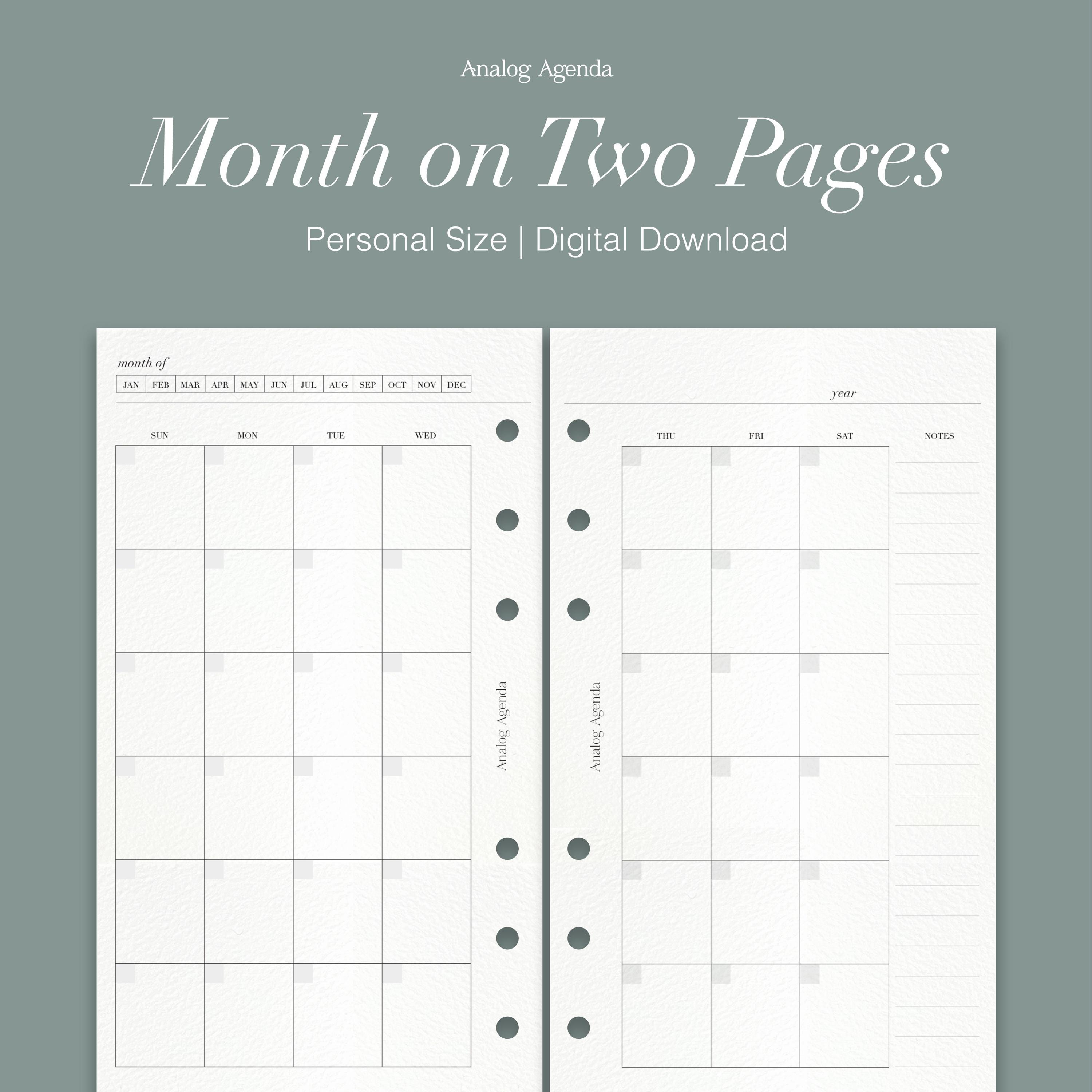 Printable | Planner | Personal Size | Undated | Month on Two Pages ...