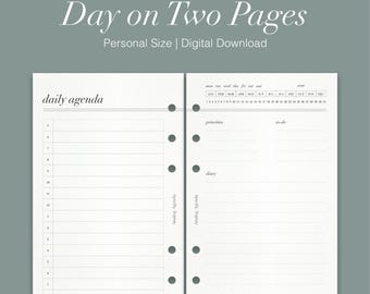 Printable | Planner | Personal Size | Undated | Daily Schedule + Diary on Two Pages | Digital Download