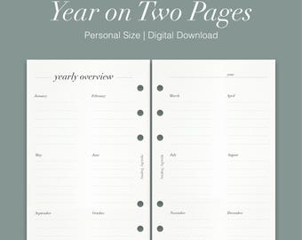 Printable | Planner | Personal Size | Undated | Year on Two Pages | Digital Download