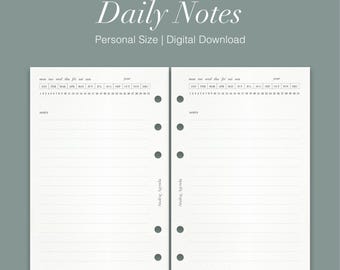 Printable | Planner | Personal Size | Undated | Daily Notes | Digital Download