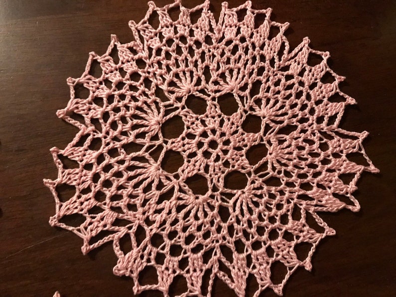 Set of 3 Crocheted Mini Doilys Pink 3 sizes