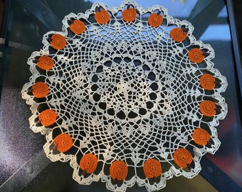 Tapete de calabaza tejido a crochet, aprox. 48 cm de diámetro.