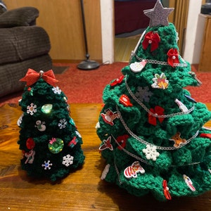 Crocheted Christmas Tree Ornament 12” and 6” Tall set of 2