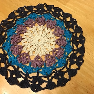 Crocheted Mandala Doily/center piece 11&quot;