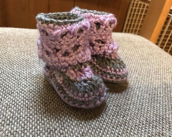 Handmade crocheted Baby Booties- Purple and Gray