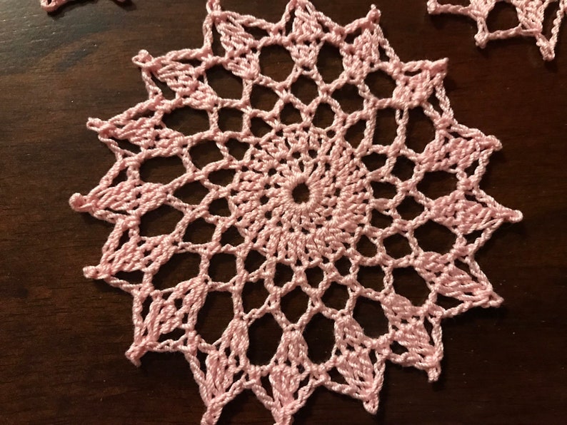 Set of 3 Crocheted Mini Doilys Pink 3 sizes