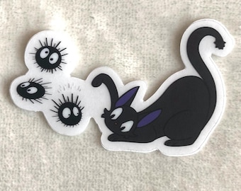 Black Cat and Soot Sprites Clear Sticker - Kiki's Delivery Service Inspired