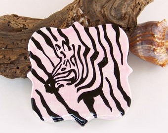 Zebra Coasters, Set of 4, Ceramic, Hand Painted, Zebras, Home Decor, Drink Coasters, Gift Ideas, Pink, Black, Animal Coasters, Safari