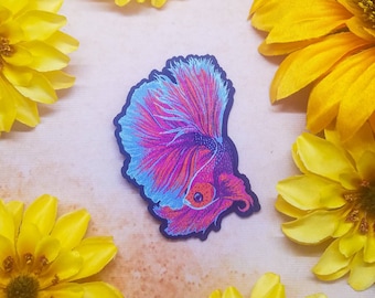 Betta Fish Iron-On Patch Woven 3" x 2.1"