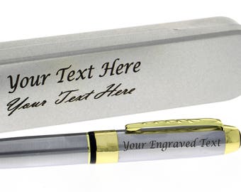 Personlized Free Engraving acero inoxidable Oro y plata Fountian Pen Holiday Business Gift con caja de plumas de metal gratis grabada