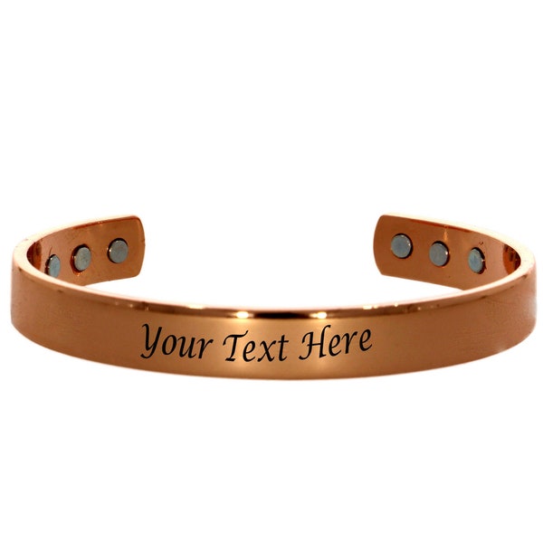 Free Engraving Customized Copper Magnetic Therapy Pain Relief Open Cuff Bracelet Bangle,Personalized Gift