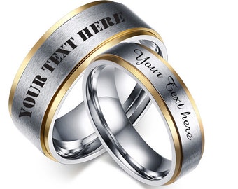 Free Engraving Personalized Custom Stainless Steel Plain Band Ring for Men,Silver/Gold Plated Custom text