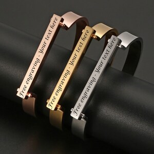 Stainless Steel  Bangle Bracelets for Women Customized Free Laser Engraving any text Personalized Name ID Text