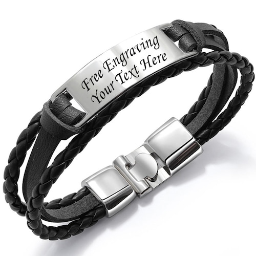 Free Engraving Customized Leather Narrow Wristband Cuff - Etsy