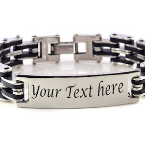 Free Engraving Stainless Steel Men's Chain Link ID Bracelet Custom Engraving Customized Name ID