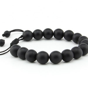 Natural Black Matte Finish Onyx Lucky Stone Spiritual Meditation Healing Beads Bracelet Fits all Men Women Adjustable size