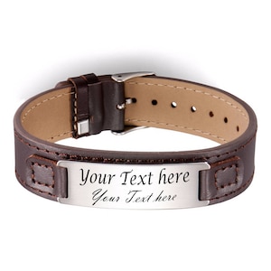 Free Engraving Customized Leather narrow wristband Cuff Bracelet Laser Engraved Bracelet Bangle Name ID Text Symbol for Men Women