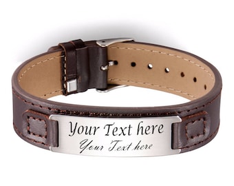 Free Engraving Customized Leather narrow wristband Cuff Bracelet Laser Engraved Bracelet Bangle Name ID Text Symbol for Men Women