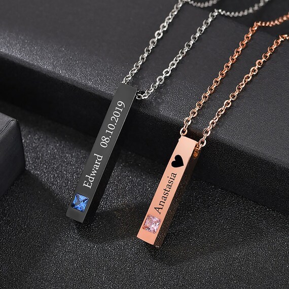 Set of Personalized Free Engraving Vertical Bar Pendant Necklace for Couple With Free Gift Box Custom Jewelry Gift Etsy Canada