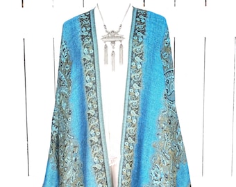 Blue paisley kimono cardigan cover up