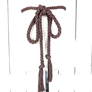 Brown long braided knotted fringe tassel tie rope chord belt