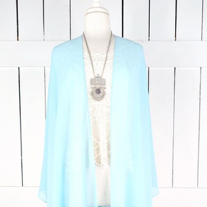 Light blue solid sheer chiffon kimono cover up