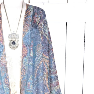Blue bohemian paisley pashmina kimono cover up