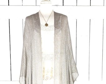 Metallic beige silver lightweight sheer gauzy kimono cover up