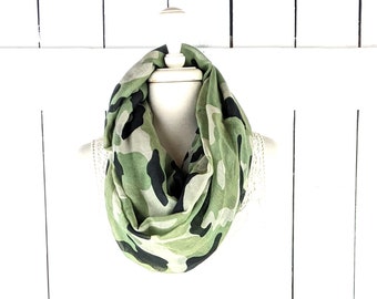 Army green camouflage sheer wide oversized gauzy  infinity and long scarf