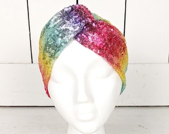 Rainbow sequin twist knot headband