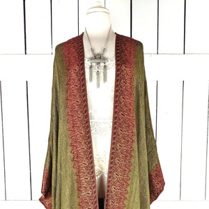 Border paisley pashmina maxi kimono cover up fringe jacket