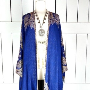 Maxi blue floral pashmina long maxi kimono cover up