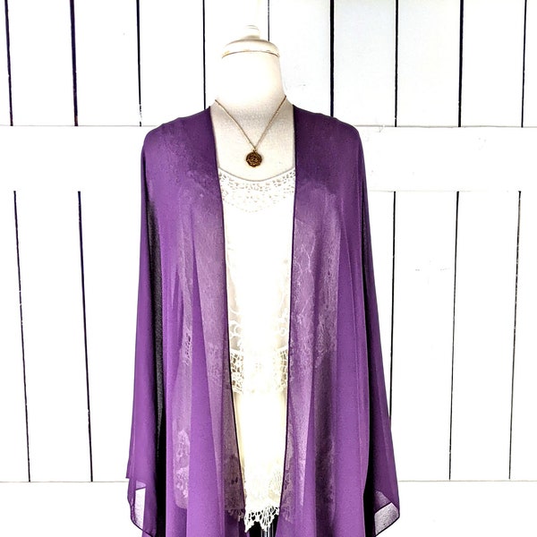 Kimono violet uni en mousseline de soie transparente dans des couleurs personnalisées