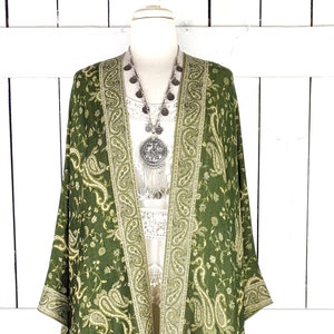 Green paisley pashmina kimono cover up jacket