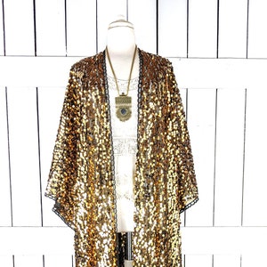 Maxi Gold schwarze runde Pailletten Kimono Cover Up Jacke