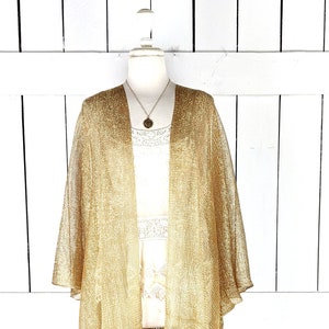 Gold metallic mesh kimono cover up jacket with custom sleeve and fringe detail image 1