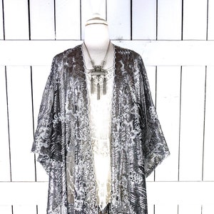 Silver and black sequin sheer kimono cover up