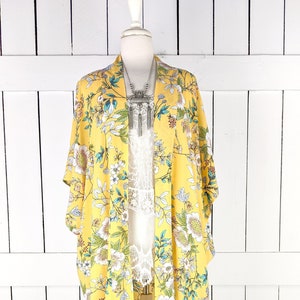 Yellow floral bohemian kimono cardigan duster cover up READY TO SHIP